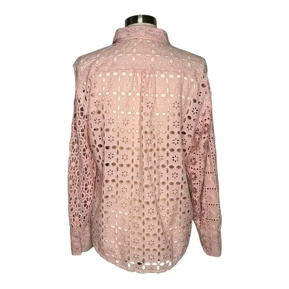 Free People One Yesenia Shacket Top Eyelet Button Down Pink Large